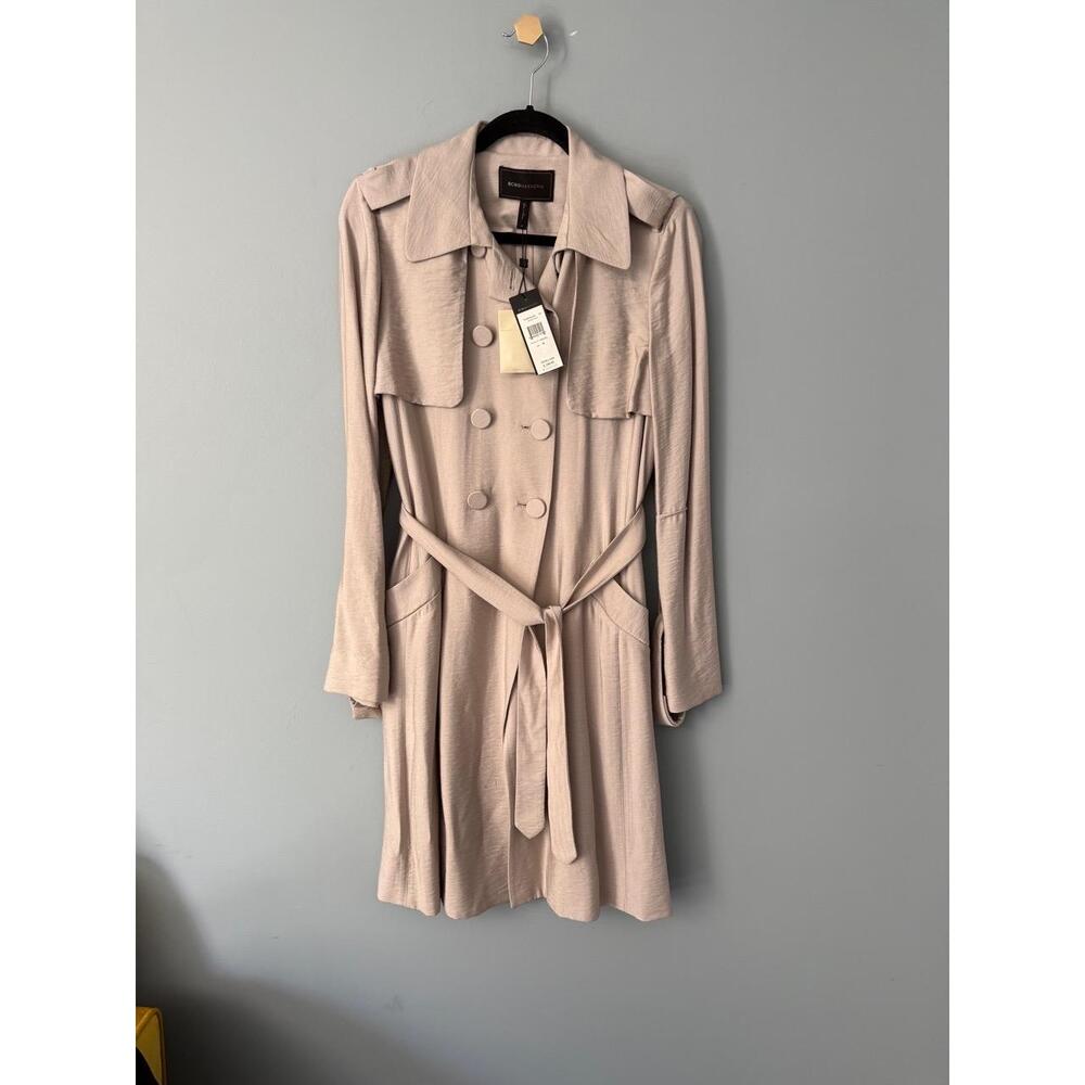 BCBGMAXAZRIA Trench Duster Coat Women’s M Light Gravel Taupe Longline Belted NWT